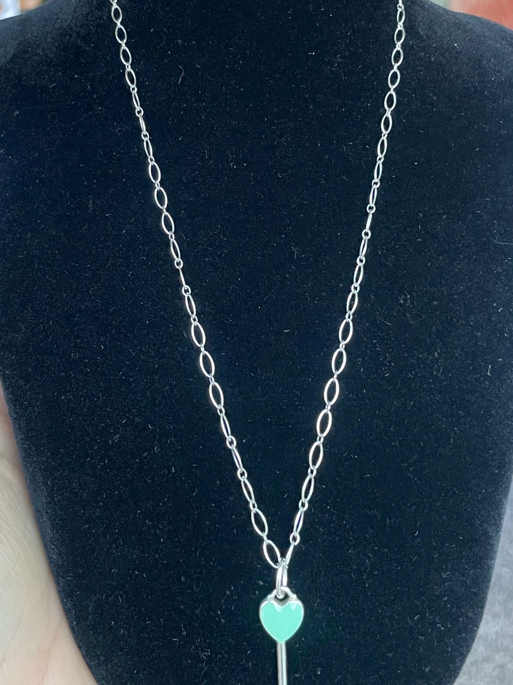 Tiffany & Co Blue Enamel Heart Key Necklace